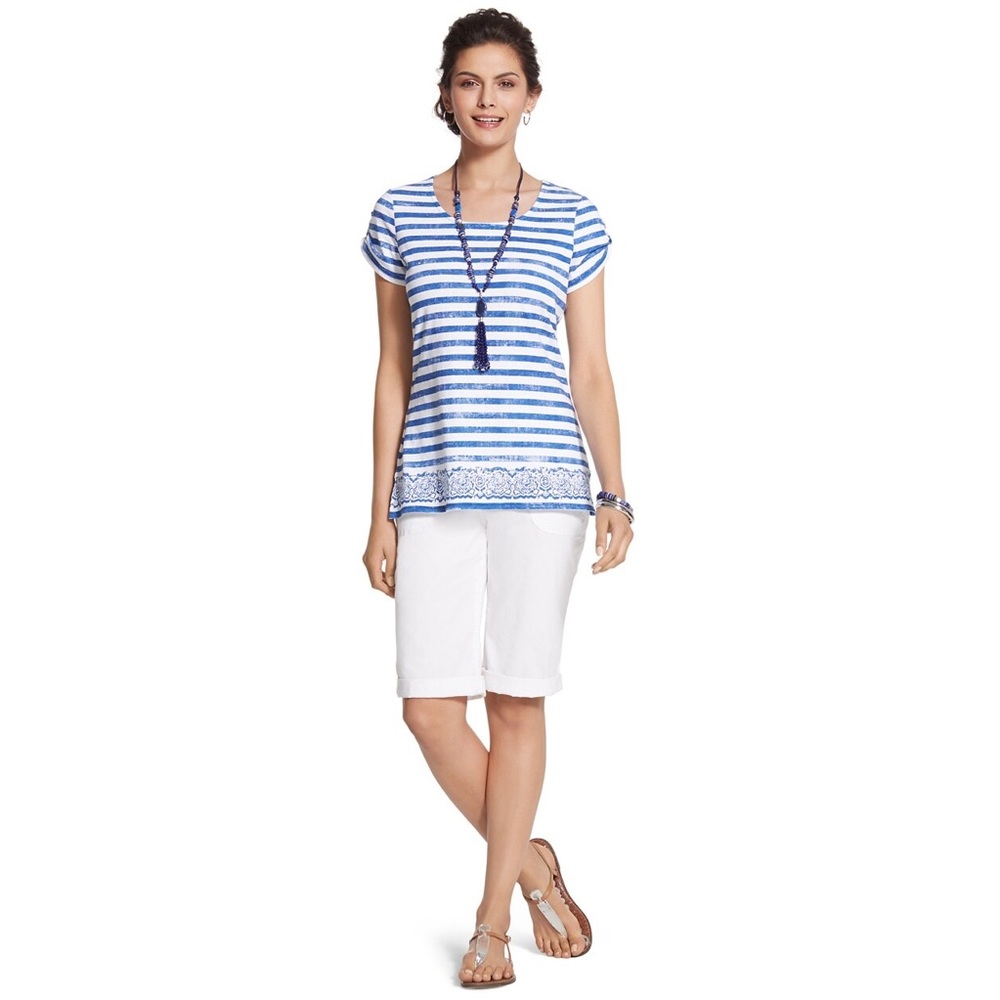 Nwot Chico’s Size 4 Bordered Stripe Basic Tee In … - image 6